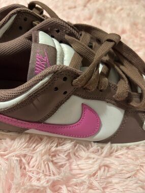 Nike Brown and Pink Low-Top Sneakers with White Panels